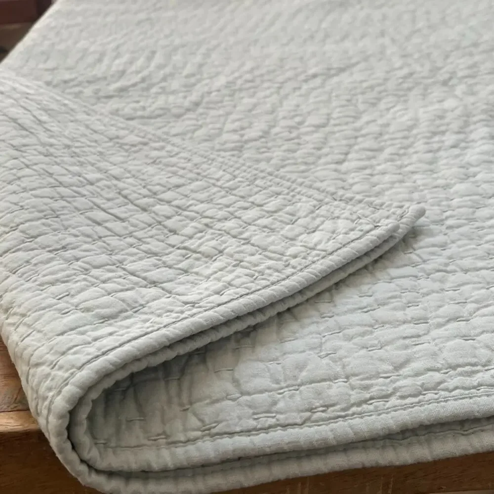 Pottery Barn Pick-Stitch Cotton Linen Blue Green Quilt 104